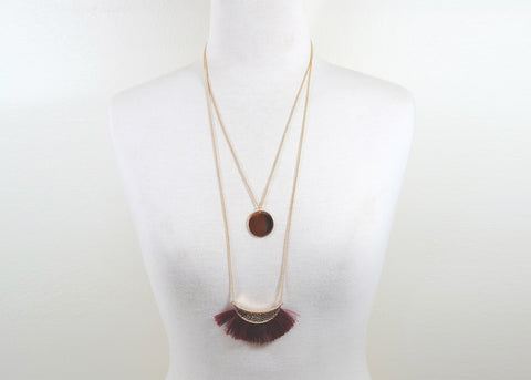 fringed necklace small / burgundy