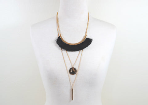 fringed necklace large / ebony
