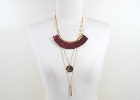 fringed necklace large / burgundy